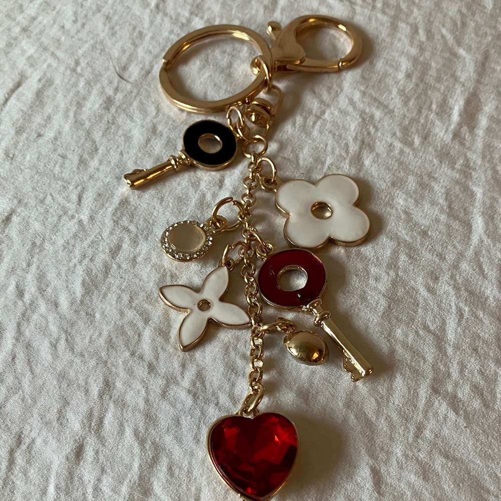 Gold Tone & Red Charm Keychain - Picture 5 of 11